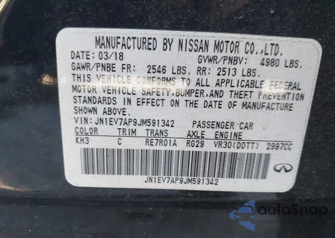 2018 Infiniti Q50 3.0T Luxe from USA, damaged, VIN JN1EV7AP9JM591342